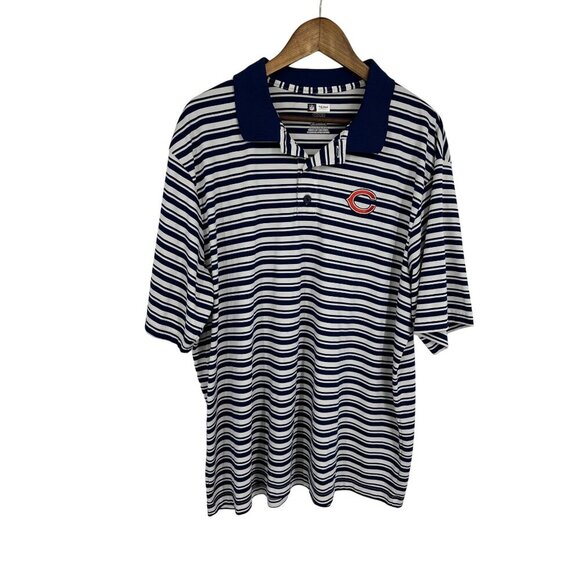 NFL Team Apparel Chicago Bears Mens Polo Logo Blue White Stripe Size 2XL - Picture 1 of 6